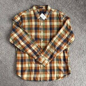 J. Crew Checkered Flannel Shirt - Brown, Tan, Blue - XL